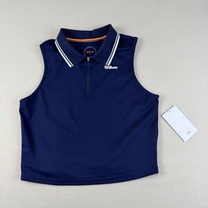 Wilson Girls XL Tennis Cropped Quarter Zip Performance Polo Tank Top Navy